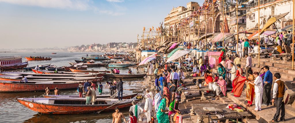 Varanasi,,Uttar,Pradesh,,India-,March,15,2017:,Panoramic,View,Of