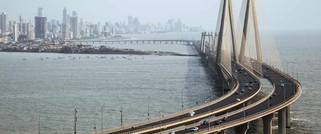 High angle shot of Bandra Worli sealink in Mumbai enveloped with fog